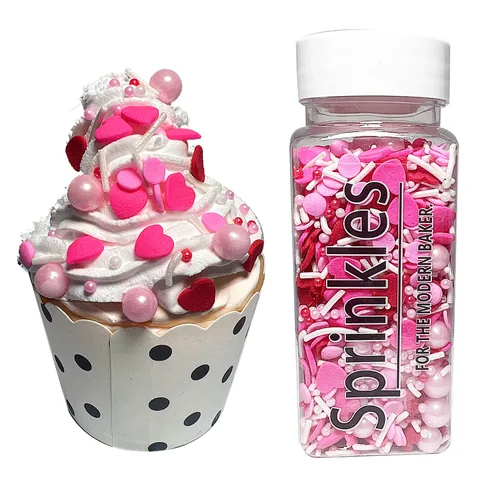 Vista 16 de Gránulos de corazones para decoración de cupcakes, Día de San Valentín, 4 onzas para decoración de galletas con gránulos rosados elegantes