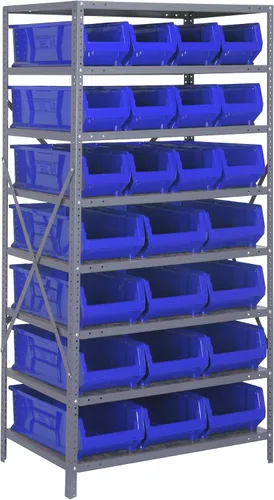Vista 175 de Quantum QSBU-245BK Heavy Duty Shelving Unit with (7) Shelves and (24) QUS245 Black Bins for Garage Warehouse Storage Distribution 400 lb Load