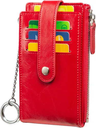 Vista 12 de Huztencor Tarjetero de crédito para mujer, cartera pequeña RFID para mujer, delgada, funda para tarjetas con cremallera múltiple con llavero