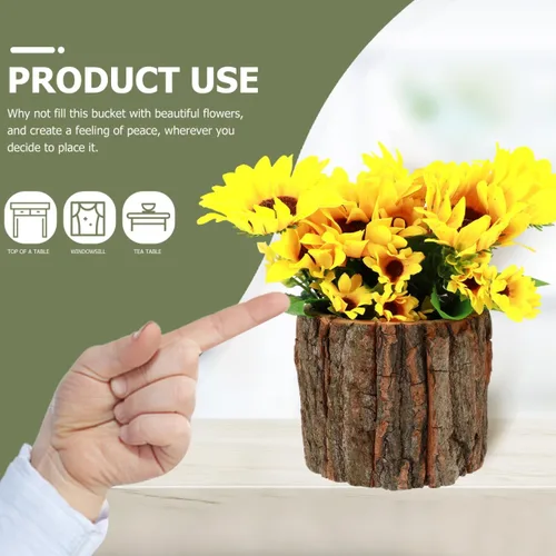 Vista 7 de HANABASS Maceta de madera para flores, 3 piezas, contenedor de madera rústica, cubo de corteza de madera, soporte para arreglos florales, maceta