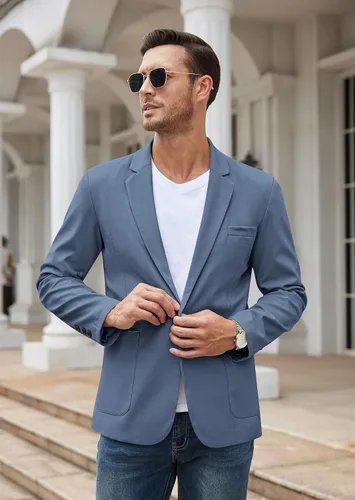 Vista 2 de COOFANDY Chaqueta deportiva casual para hombre, ajuste regular, ligera, de lino, elegante, con un botón