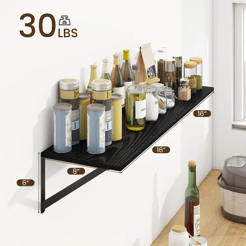 Vista 3 de Fun Memories Estantes flotantes profundos para pared, estantes de pared de 16 pulgadas de ancho x 8 pulgadas de profundidad, juego de 2, estante