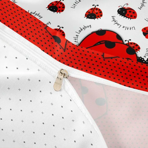 Vista 6 de Juego de funda de edredón con lazo de dibujos animados para niños, tamaño individual, juego de ropa de cama de mariquita, escarabajo, insecto