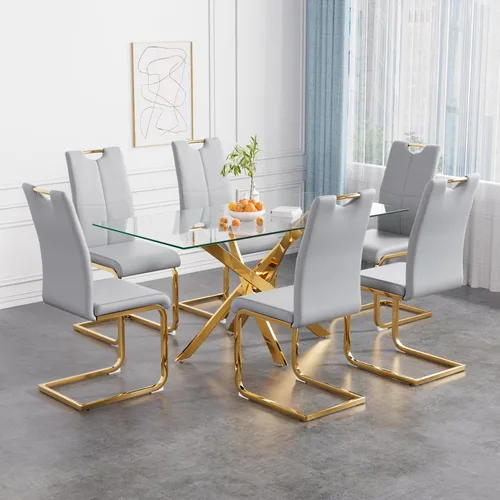 Vista 38 de Juego de mesa de comedor de 36 pulgadas para 4, moderna parte superior cuadrada de vidrio templado, mesa de patas de acero inoxidable con acabado