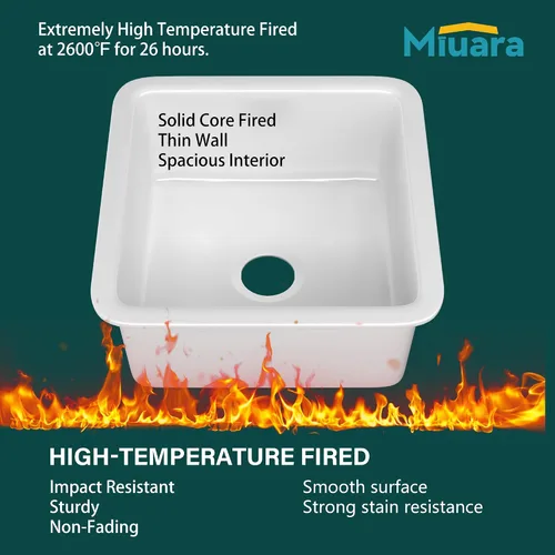 Vista 4 de Miuara Fregadero de barra de montaje inferior blanco de 18 pulgadas - Fregadero de cocina pequeño de montaje superior empotrable de 18"x18"x9