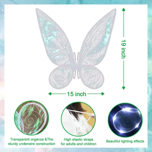 Vista 6 de quescu Alas de hadas iluminadas para adultos, alas de mariposa LED para niñas y mujeres, disfraz de Halloween, regalos para niños