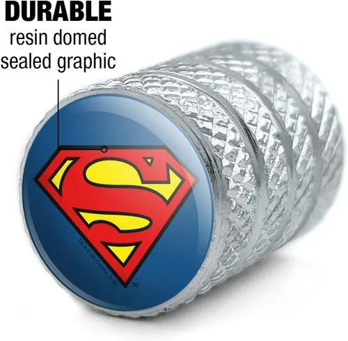 Vista 4 de GRAPHICS & MORE Superman Classic S Shield Logo Moto Bicicleta Llanta Llanta Llanta Tapones de Válvula de Aluminio