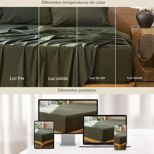 Vista 5 de MooMee Sábana bajera ajustable de solo 100% algodón lavado con textura parecida al lino, transpirable, duradera, suave, cómoda, bolsillo profundo