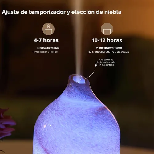 Vista 4 de Difusor de aceite esencial soplado a mano de vidrio, difusor de aromaterapia - difusor de aroma ultrasónico de niebla fría, silencioso con apagado