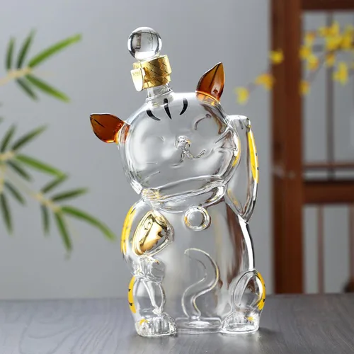 Vista 2 de Decantador de vidrio de 33.8 fl oz con diseño único en forma de gato y tapón hermético