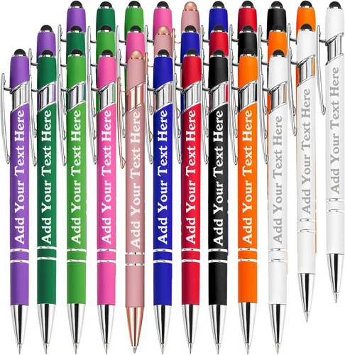 Vista 82 de Bolígrafos personalizados a granel grabados personalizados con punta de lápiz capacitivo, bolígrafos personalizados de tinta negra, regalos