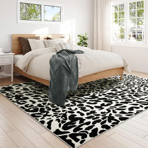 Vista 6 de YIHOUSE Alfombra de leopardo para sala de estar, bonita alfombra con estampado de guepardo blanco y negro, moderna, lavable, alfombras con estampado