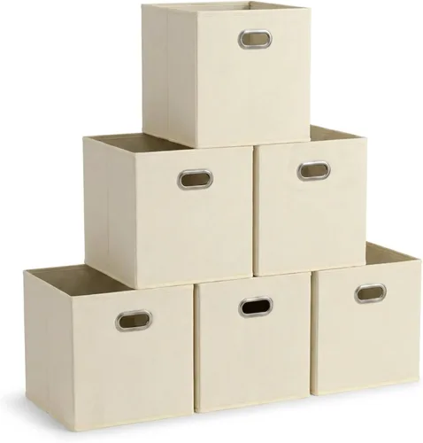 Vista 18 de Household Essentials Cubos de Almacenamiento de Tela Plegables Paquete de 6 – 11x11x11 Contenedores No Tejidos Apilables con Lados de Cartón