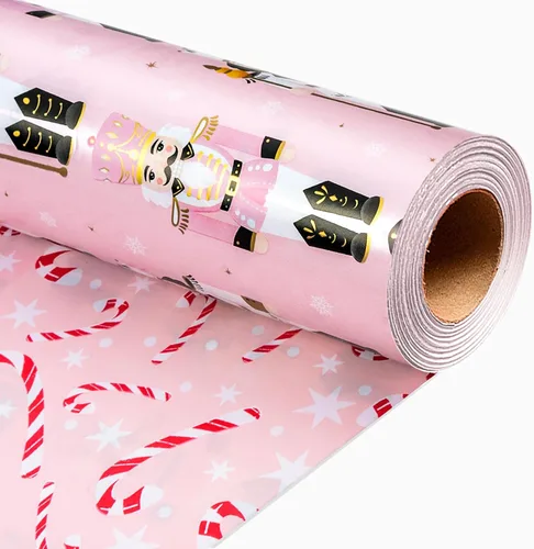 Vista 20 de Homeral Rollo de papel de regalo de Navidad de dinosaurio para niños, dinosaurio negro fresco con decoraciones y letras rojas, envoltura de regalo