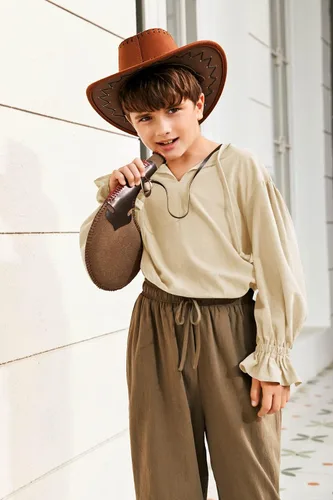 Vista 2 de Bbalizko Camisa de disfraz de pirata medieval para niños, renacentista, medieval, con volantes, manga larga, para Halloween, jacobita escocesa