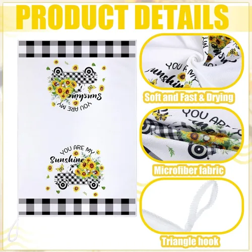 Vista 4 de Preboun 4 toallas de cocina de girasol de 16 x 24 pulgadas, toallas de cocina de verano para cocina, paños de cocina decorativos, toallas de mano