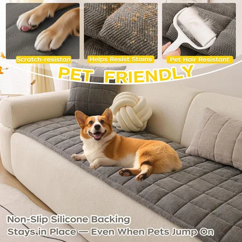 Vista 3 de Fundas de sofá para perros, fundas antideslizantes y lavables para sofá de 3 cojines, protector de muebles suave y cómodo, apto para mascotas