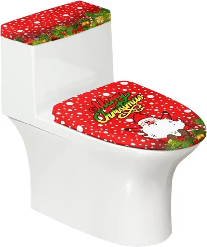 Vista 26 de Juego de decoración de baño de 2 piezas con diseño de muñeco de nieve de Navidad, cubierta de tanque para asiento de inodoro