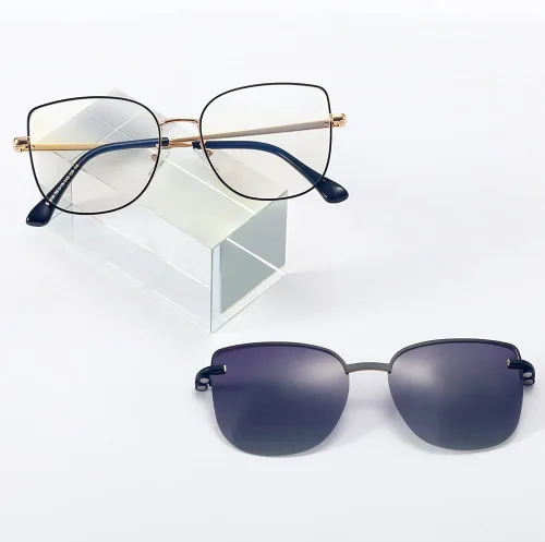 Vista 6 de kachawoo Gafas de sol polarizadas ojo de gato con clip magnético en gafas cuadradas de luz azul para mujer