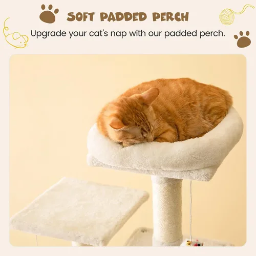 Vista 5 de MWPO - Árbol para gatos, multiestructura para gatos grandes con postes rascadores de sisal, plataforma acolchada, hamaca y condominio, torre Beige