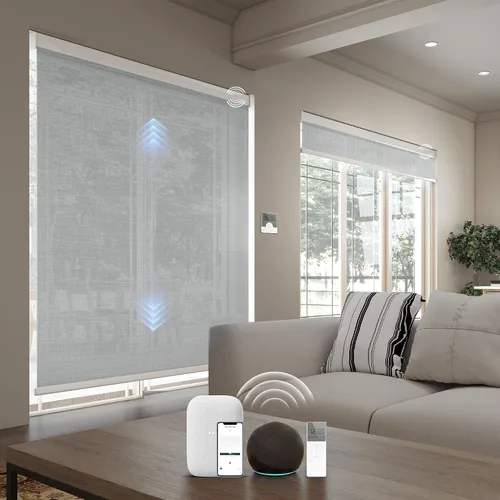 Vista 25 de Persianas inteligentes personalizadas de 110 pulgadas de ancho para ventanas grandes, persianas enrollables motorizadas 100% opacas compatibles