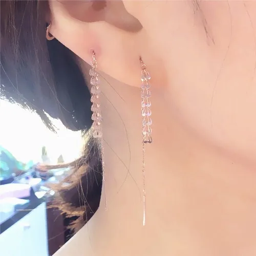 Vista 6 de SAGEKING 2024 New 585 Purple Gold Plated 14K Rose Gold Geometric Tassel Earrings For Women Original Fashion Exaggerated Ear Line Fine Jewelry