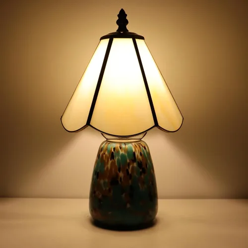 Vista 9 de Tiffany Style Stained Glass Table Lamp 12 Inch - Milky White Mushroom Lamp, 7X7X12 Inch,Mini Night Light, Glass Base, Accent Light,E12 Bulb