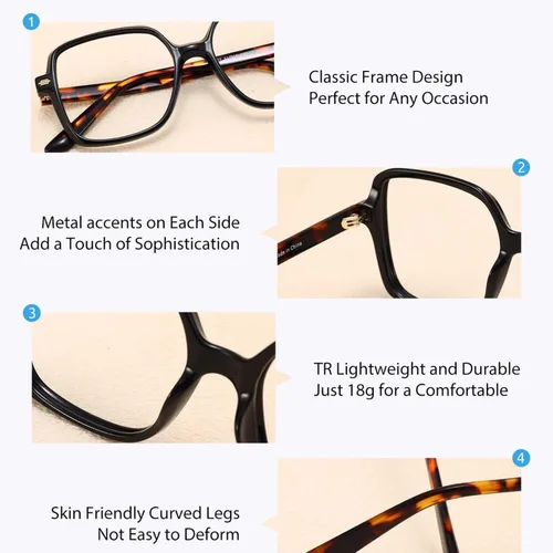 Vista 5 de Firmoo Lentes de bloqueo de luz azul para mujeres/hombres, antifatiga ocular, lentes de computadora con marco cuadrado Negro