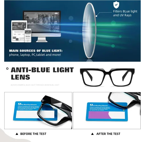 Vista 4 de Gafas de luz azul de gran tamaño para mujeres y hombres, ideales para el trabajo, juegos, televisión, protección UV antifatiga ocular