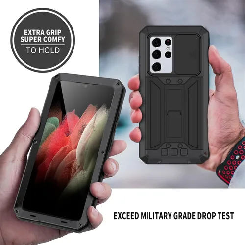 Vista 5 de Funda de metal para Samsung Galaxy S21/S21 Plus/S21 Ultra, [grado militar a prueba de golpes] [protector de pantalla integrado] Funda protectora
