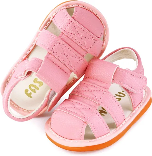 Vista 5 de SOFMUO Sandalias chirriantes antideslizantes con suela de goma suave y puntera cerrada, zapatos de verano al aire libre para niños pequeños