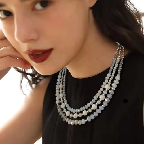 Vista 2 de Collar a capas con cristal para mujer, gargantilla con cadena de plata gruesa, regalo de cumpleaños para mujer