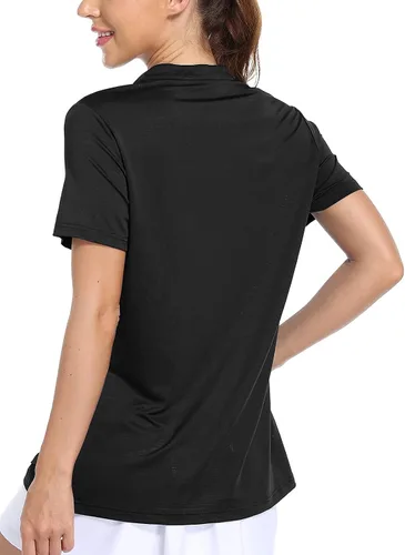 Vista 2 de MIER Polo de golf para mujer, sin cuello, UPF 50+, manga corta, tenis y correr, cuello en V