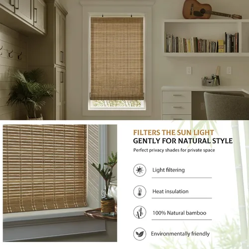 Vista 4 de LazBlinds Persianas de Bambú sin Cordón, Cortinas Enrollables para Ventanas, Persianas Colgantes con Filtro de Luz para Ventanas, Cortinas de Bambú