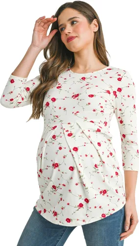 Vista 61 de LaClef - Blusa de maternidad para mujer, cuello redondo, manga 3/4, plisada al frente, estilo peplum