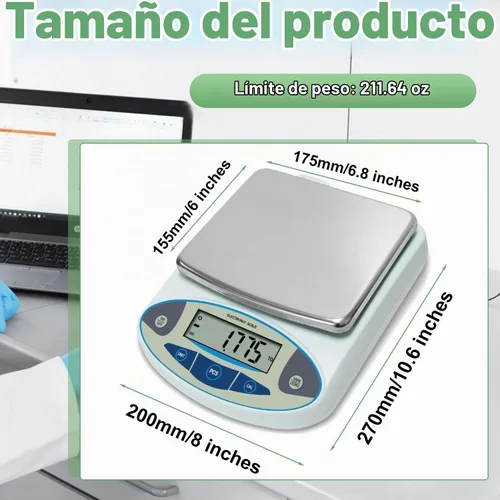 Vista 2 de Balanza de laboratorio de alta precisión, 211.64 oz x 0.0004 oz