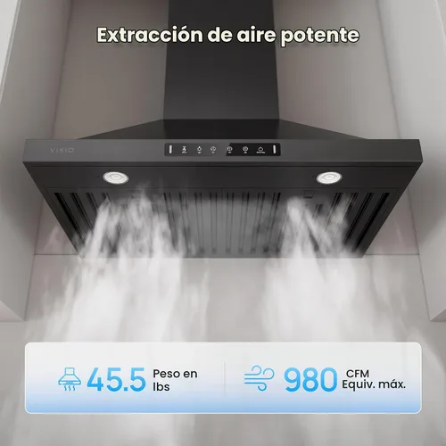 Vista 2 de VIKIO HOME Campana extractora negra para montaje en pared de 30 pulgadas, campana extractora de cocina de acero inoxidable 980 CFM con conducto/sin