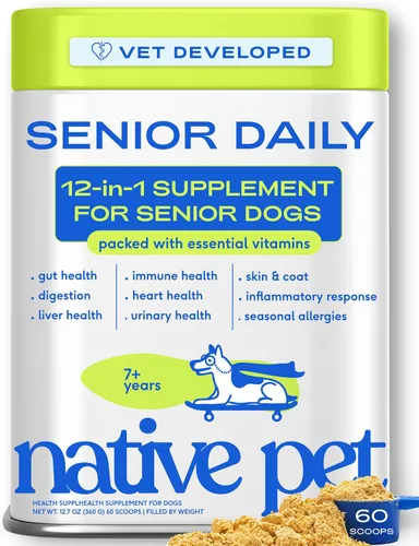 Vista 11 de Native Pet Vitaminas y suplementos diarios para perros mayores – Polvo multivitamínico 12 en 1 para perros mayores – Apoya la movilidad