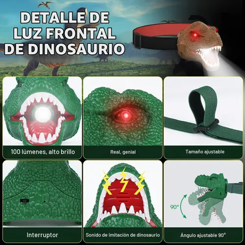 Vista 7 de Dysaim Linterna Frontal de Dinosaurio para Niños Linterna Equipo de Campamento al Aire Libre Lámpara Frontal LED de Lectura, Accesorios