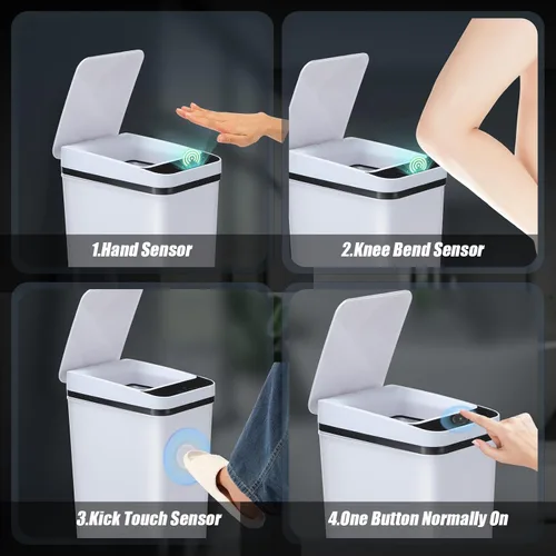 Vista 6 de Maxcheck 3 cubos de basura automáticos para baño con tapa, 3 galones, sensor de movimiento sin contacto, pequeño, delgado, cubo de basura