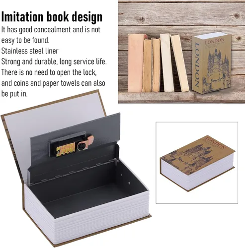 Vista 2 de Caja fuerte de metal para libros, caja de almacenamiento de libros, secreto seguro oculto con cerradura de combinación, caja de ocultar dinero