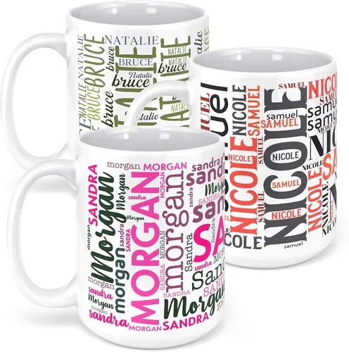 Vista 20 de Tazas de café personalizadas con arte de nube de palabras, 12 colores y 9 fuentes artísticas, 11 onzas. Regalos personalizados para parejas, hombres