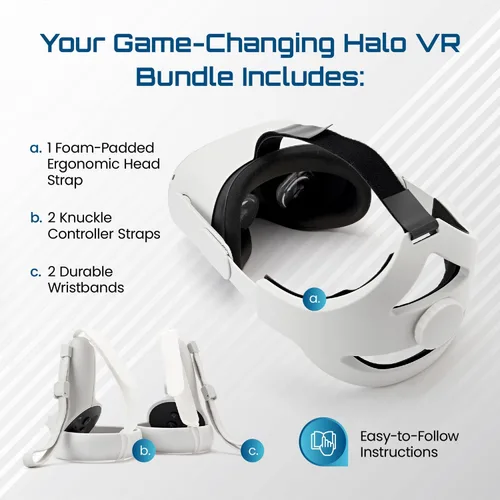 Vista 6 de Halo VR for Meta Quest 2 Accessories Bundle - Head Strap Plus 2 Knuckle Straps 2 Anti-Drop Wristbands - Adjustable for Ultimate Comfort OculusMeta