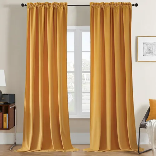 Vista 16 de Joydeco Cortinas de terciopelo negro de 63 pulgadas de largo, 2 paneles, cortinas opacas de lujo con bolsillo para barra, cortinas de ventana
