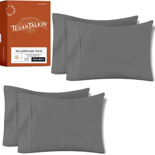 Vista 26 de TEXAS LINEN CO. Juego de 4 fundas de almohada tamaño queen de 100% algodón egipcio - Fundas de almohada de lujo de 600 hilos tamaño queen/estándar