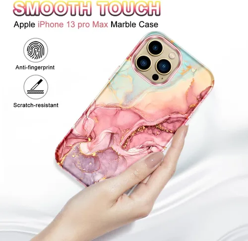 Vista 6 de Btscase Compatible con Funda para iPhone 13 Pro Max de 6.7 Pulgadas 2021, Patrón de Mármol 3 en 1 Resistente de Servicio Pesado a Prueba de Golpes