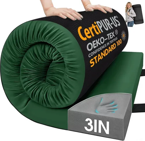 Vista 14 de CYMULA Almohadilla de Colchón de Espuma Viscoelástica para Acampar, Almohadilla para Dormir de 3 Pulgadas para Acampar, Base Antideslizante Inferior