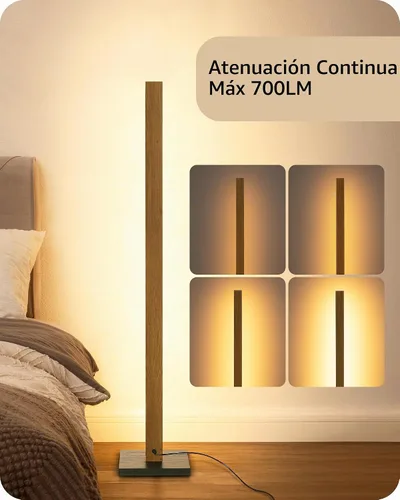 Vista 3 de EDISHINE Lámpara de pie de esquina de madera LED, lámpara de pie moderna regulable con control remoto, lámparas de pie minimalistas para sala