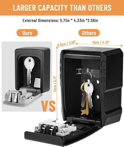 Vista 4 de BKNOOU Caja grande de bloqueo de llave para montaje en pared exterior para llaves al aire libre, impermeable, combinación de 4 dígitos, caja