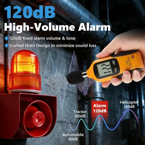Vista 2 de Alarma de sirena industrial de 120 dB Alarma de exterior IP65 con potente luz estroboscópica para maquinaria, intrusos, negocios, almacén